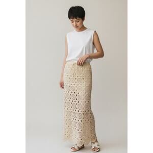 Anthropologie Solitaire Elegant Crochet Maxi Boho Skirt S Cream